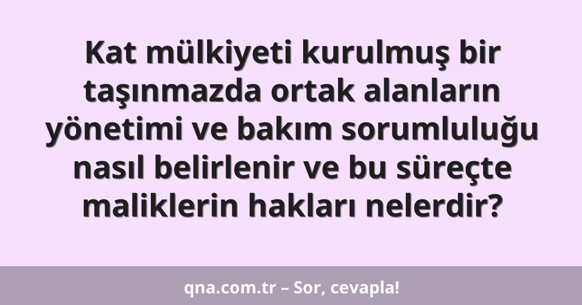 Kat mülkiyeti kurulmuş bir taşınmazda ortak alanların yönetimi ve bakım sorumluluğu nasıl belirlenir ve bu süreçte maliklerin hakları nelerdir?