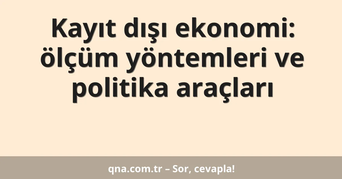 Kayıt dışı ekonomi: ölçüm yöntemleri ve politika araçları