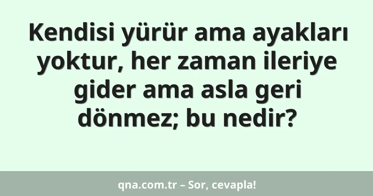 Kendisi yürür ama ayakları yoktur, her zaman ileriye gider ama asla geri dönmez; bu nedir?