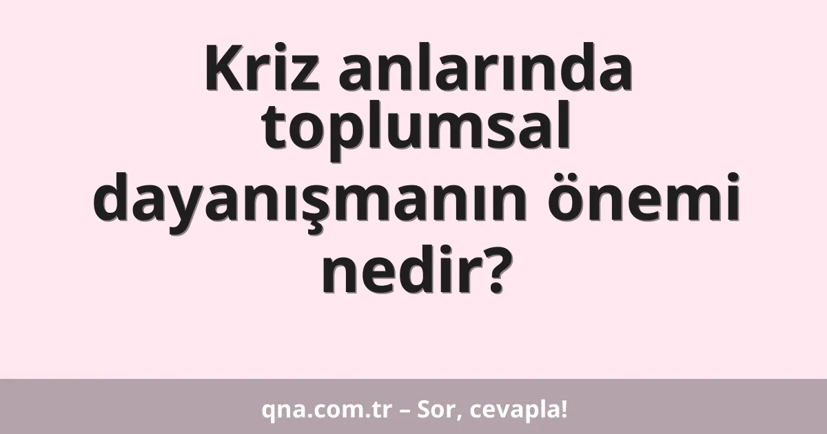 Kriz anlarında toplumsal dayanışmanın önemi nedir?