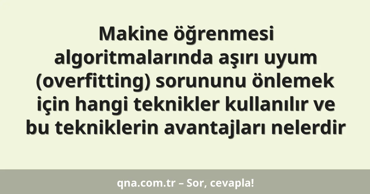 Makine öğrenmesi algoritmalarında aşırı uyum (overfitting) sorununu önlemek için hangi teknikler kullanılır ve bu tekniklerin avantajları nelerdir