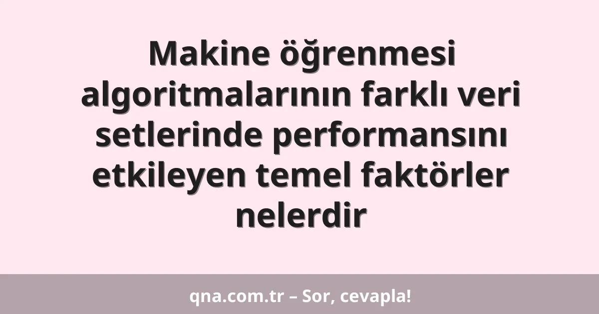 Makine öğrenmesi algoritmalarının farklı veri setlerinde performansını etkileyen temel faktörler nelerdir