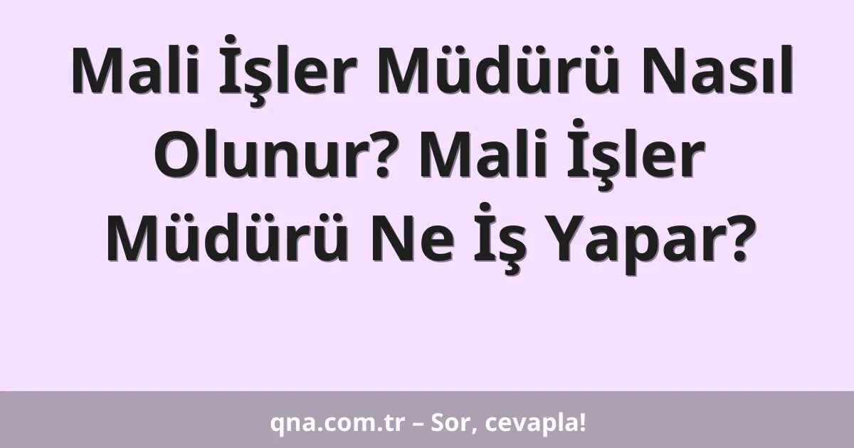 Mali İşler Müdürü Nasıl Olunur? Mali İşler Müdürü Ne İş Yapar?
