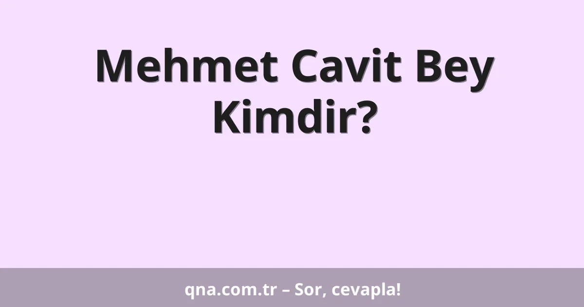 Mehmet Cavit Bey Kimdir?