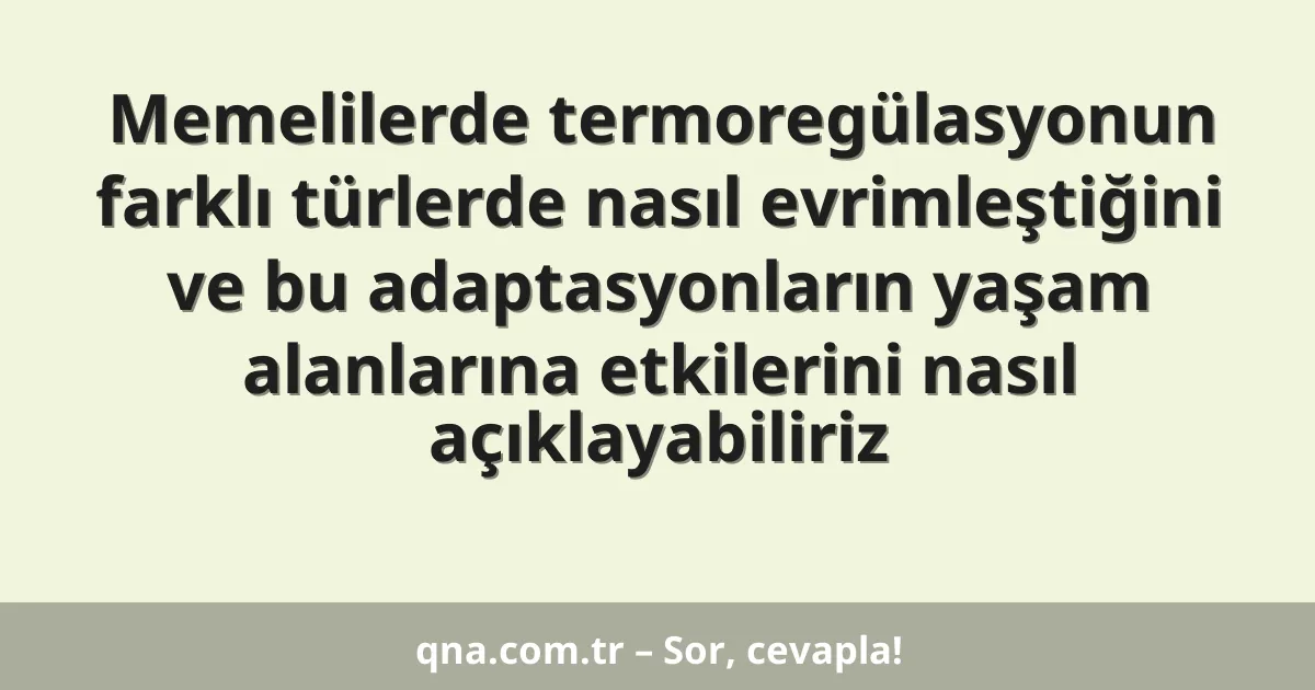 Memelilerde termoregülasyonun farklı türlerde nasıl evrimleştiğini ve bu adaptasyonların yaşam alanlarına etkilerini nasıl açıklayabiliriz