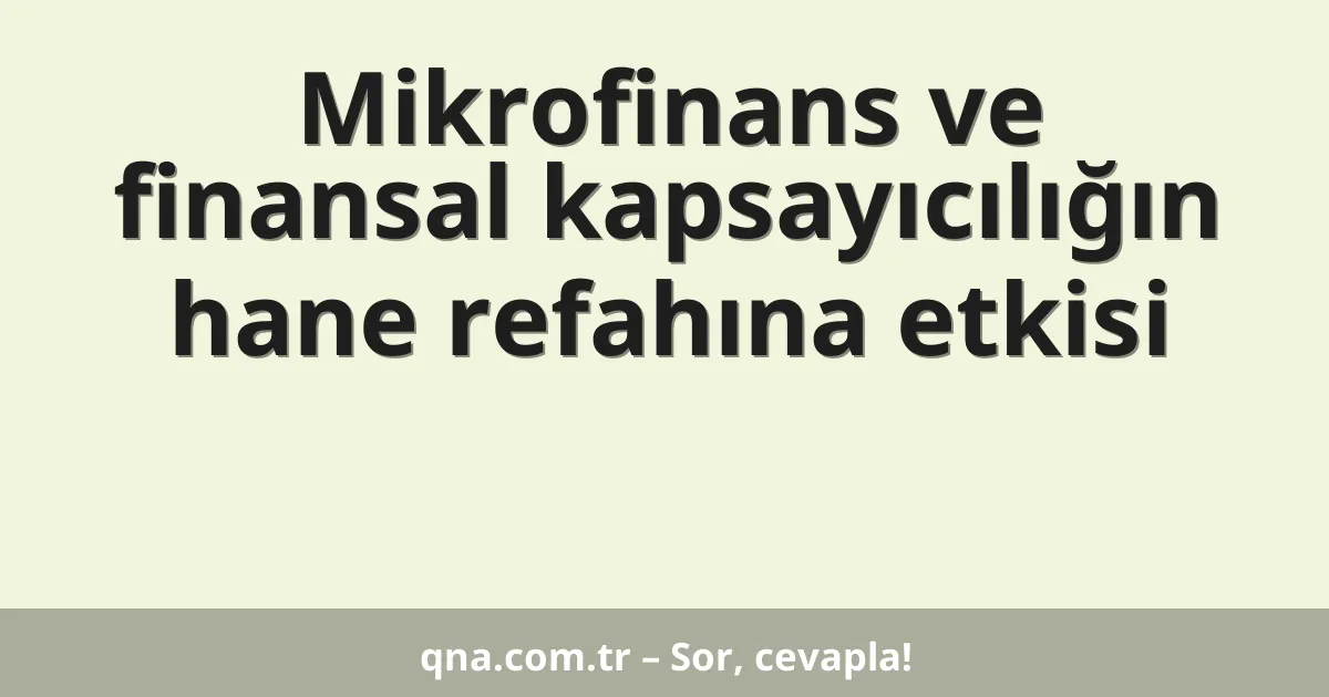 Mikrofinans ve finansal kapsayıcılığın hane refahına etkisi