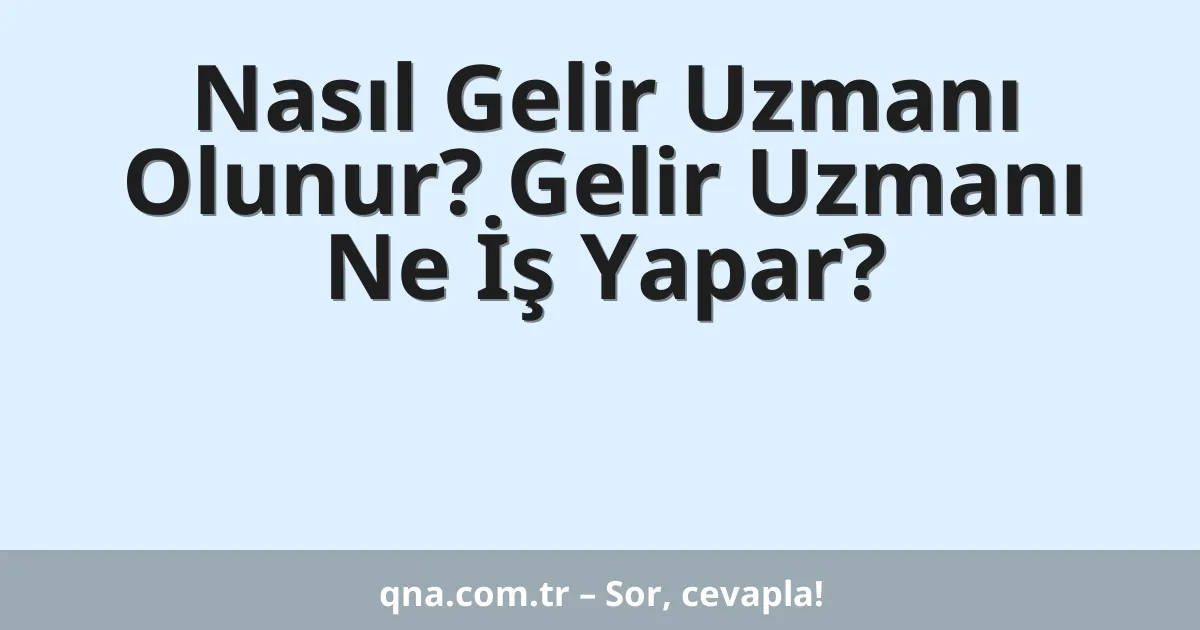 Nasıl Gelir Uzmanı Olunur? Gelir Uzmanı Ne İş Yapar?