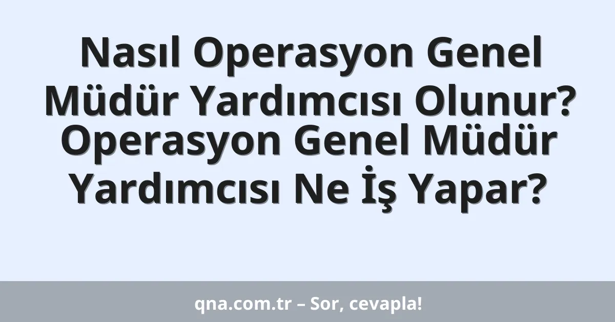 Nasıl Operasyon Genel Müdür Yardımcısı Olunur? Operasyon Genel Müdür Yardımcısı Ne İş Yapar?