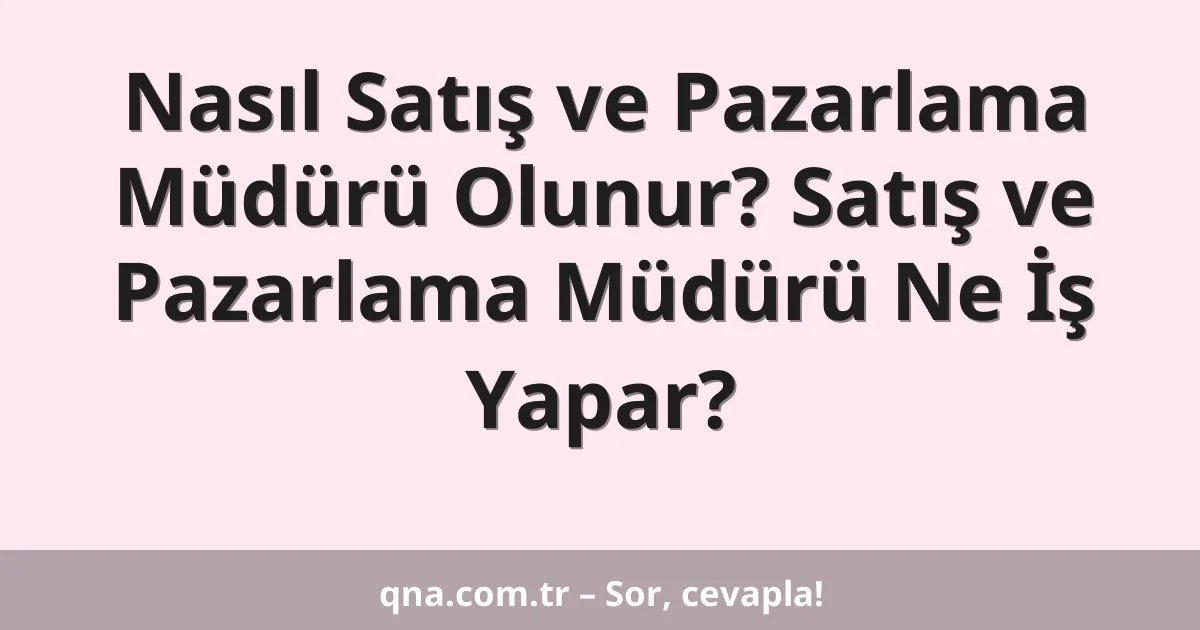 Nasıl Satış ve Pazarlama Müdürü Olunur? Satış ve Pazarlama Müdürü Ne İş Yapar?