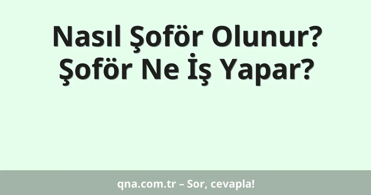 Nasıl Şoför Olunur? Şoför Ne İş Yapar?