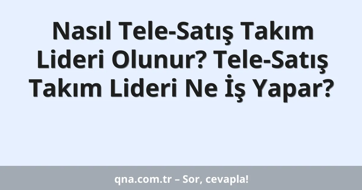 Nasıl Tele-Satış Takım Lideri Olunur? Tele-Satış Takım Lideri Ne İş Yapar?