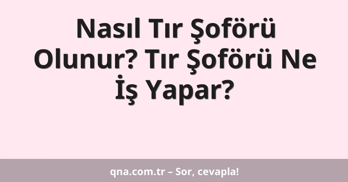 Nasıl Tır Şoförü Olunur? Tır Şoförü Ne İş Yapar?