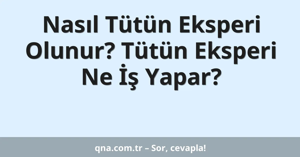 Nasıl Tütün Eksperi Olunur? Tütün Eksperi Ne İş Yapar?