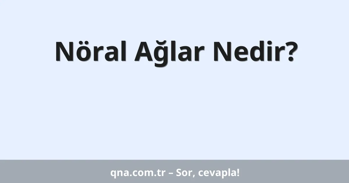 Nöral Ağlar Nedir?