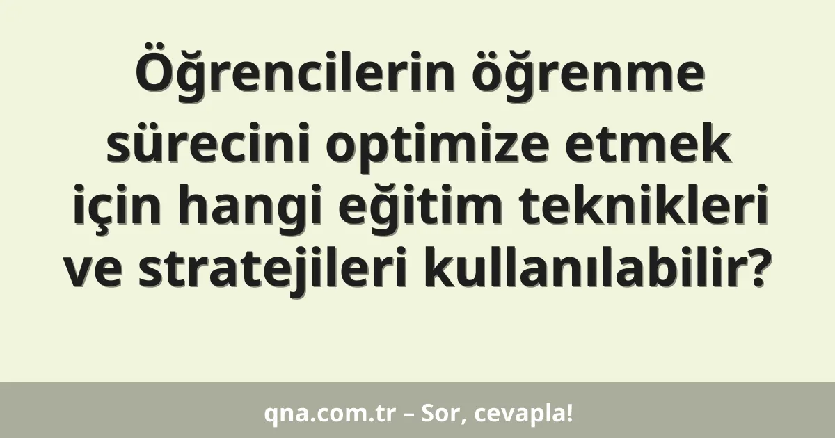 Öğrencilerin öğrenme sürecini optimize etmek için hangi eğitim teknikleri ve stratejileri kullanılabilir?