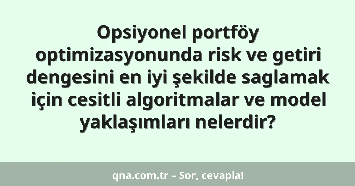 Opsiyonel portföy optimizasyonunda risk ve getiri dengesini en iyi şekilde saglamak için cesitli algoritmalar ve model yaklaşımları nelerdir?