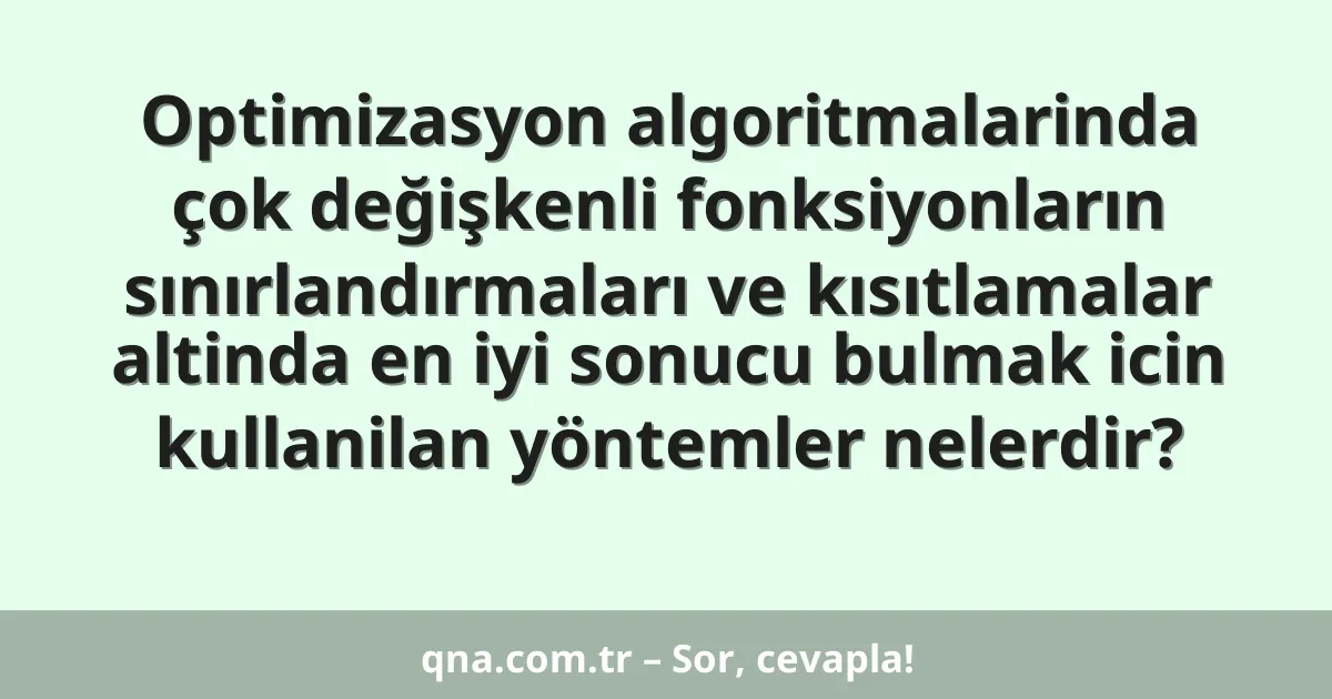 Optimizasyon algoritmalarinda çok değişkenli fonksiyonların sınırlandırmaları ve kısıtlamalar altinda en iyi sonucu bulmak icin kullanilan yöntemler nelerdir?
