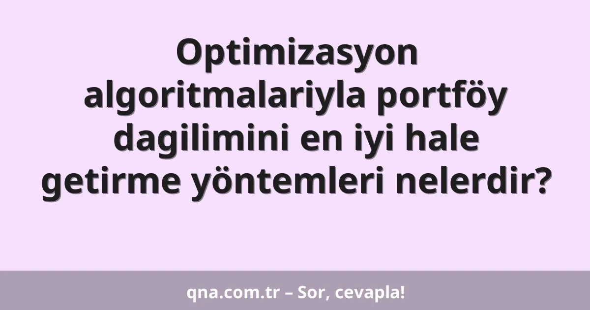 Optimizasyon algoritmalariyla portföy dagilimini en iyi hale getirme yöntemleri nelerdir?