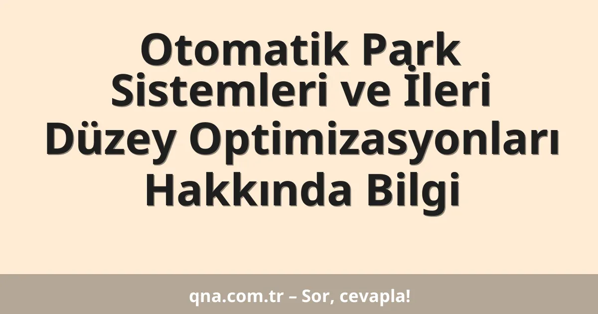 Otomatik Park Sistemleri ve İleri Düzey Optimizasyonları Hakkında Bilgi