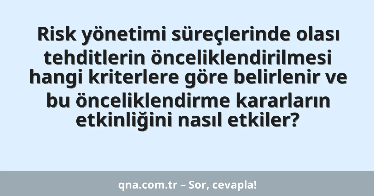 Risk yönetimi süreçlerinde olası tehditlerin önceliklendirilmesi hangi kriterlere göre belirlenir ve bu önceliklendirme kararların etkinliğini nasıl etkiler?