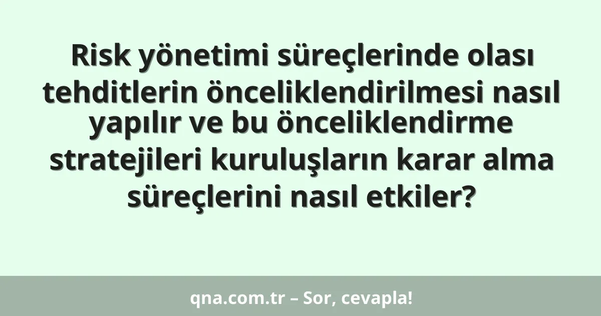 Risk yönetimi süreçlerinde olası tehditlerin önceliklendirilmesi nasıl yapılır ve bu önceliklendirme stratejileri kuruluşların karar alma süreçlerini nasıl etkiler?