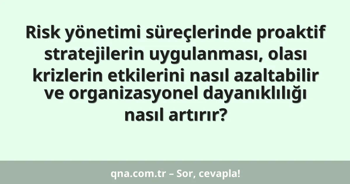 Risk yönetimi süreçlerinde proaktif stratejilerin uygulanması, olası krizlerin etkilerini nasıl azaltabilir ve organizasyonel dayanıklılığı nasıl artırır?