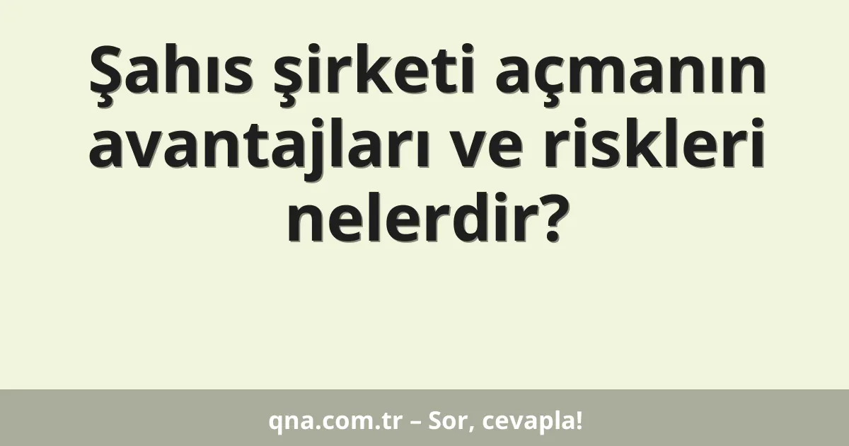 Şahıs şirketi açmanın avantajları ve riskleri nelerdir?
