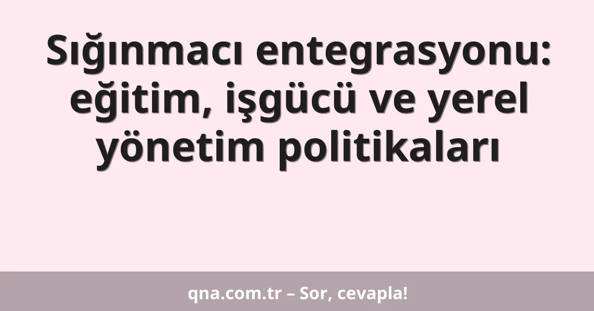 Sığınmacı entegrasyonu: eğitim, işgücü ve yerel yönetim politikaları