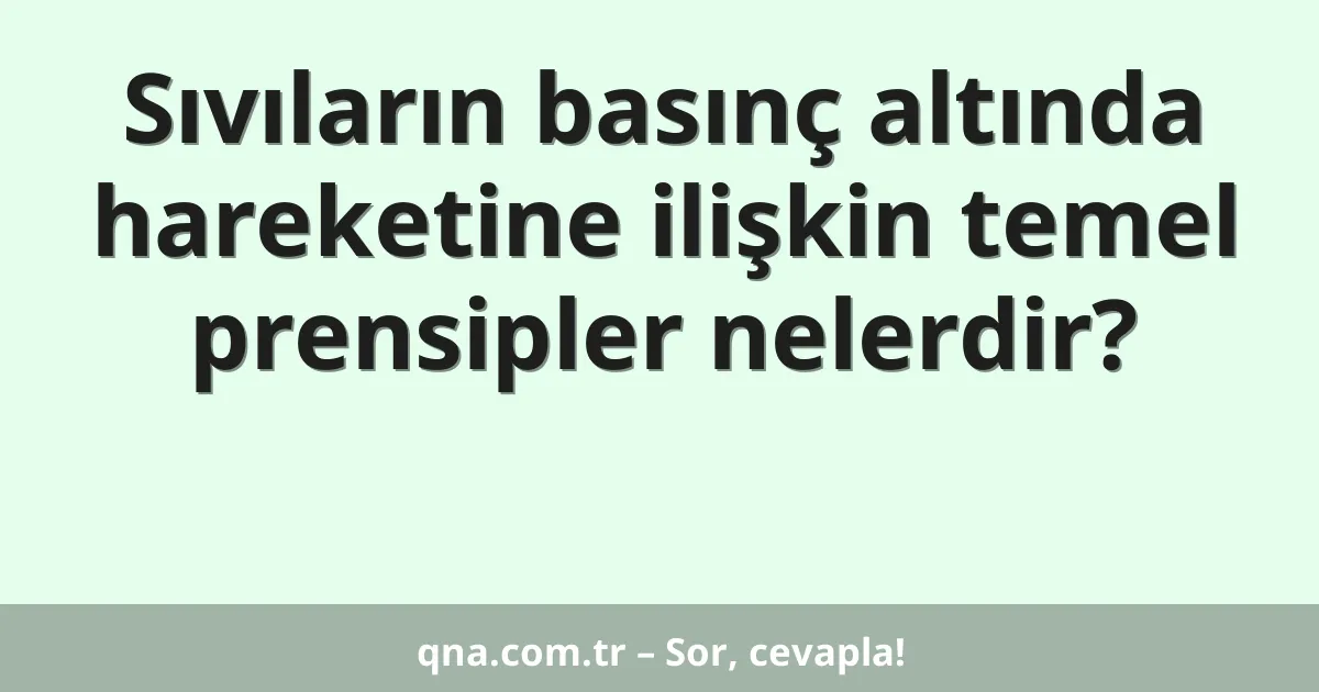 Sıvıların basınç altında hareketine ilişkin temel prensipler nelerdir?