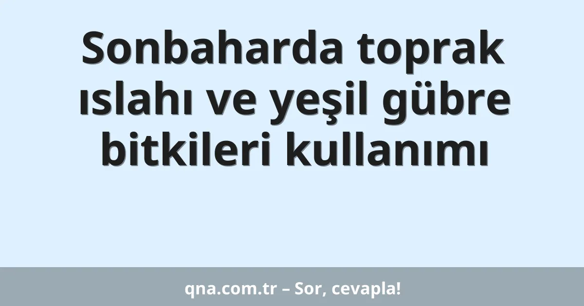 Sonbaharda toprak ıslahı ve yeşil gübre bitkileri kullanımı