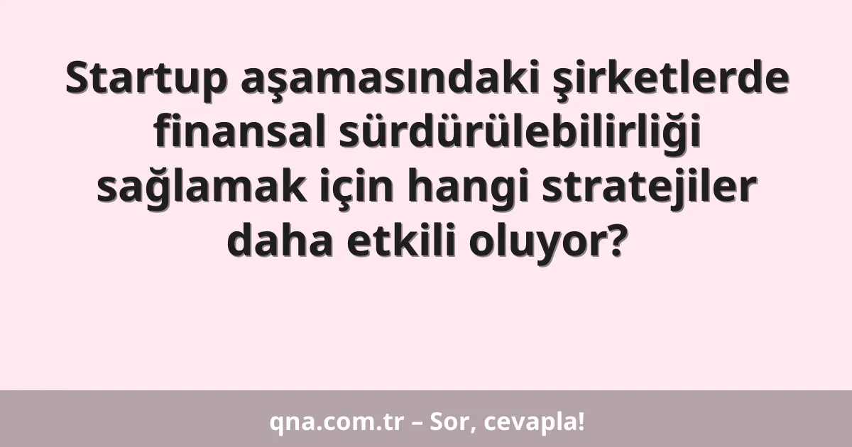 Startup aşamasındaki şirketlerde finansal sürdürülebilirliği sağlamak için hangi stratejiler daha etkili oluyor?