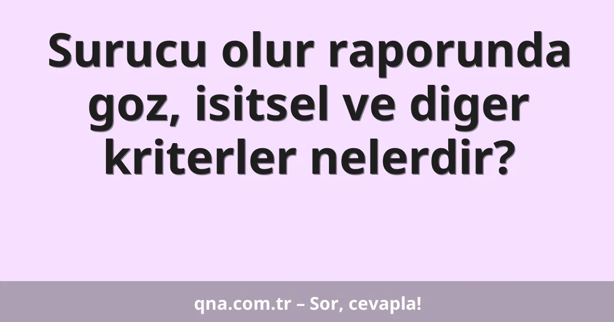 Surucu olur raporunda goz, isitsel ve diger kriterler nelerdir?