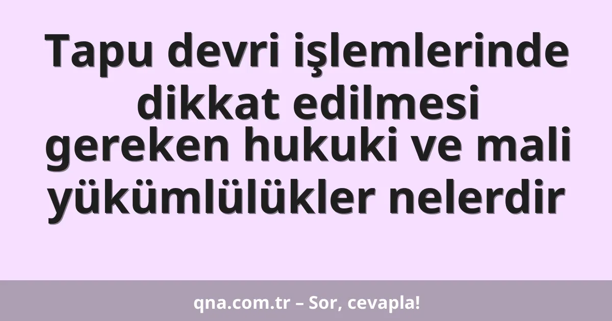 Tapu devri işlemlerinde dikkat edilmesi gereken hukuki ve mali yükümlülükler nelerdir