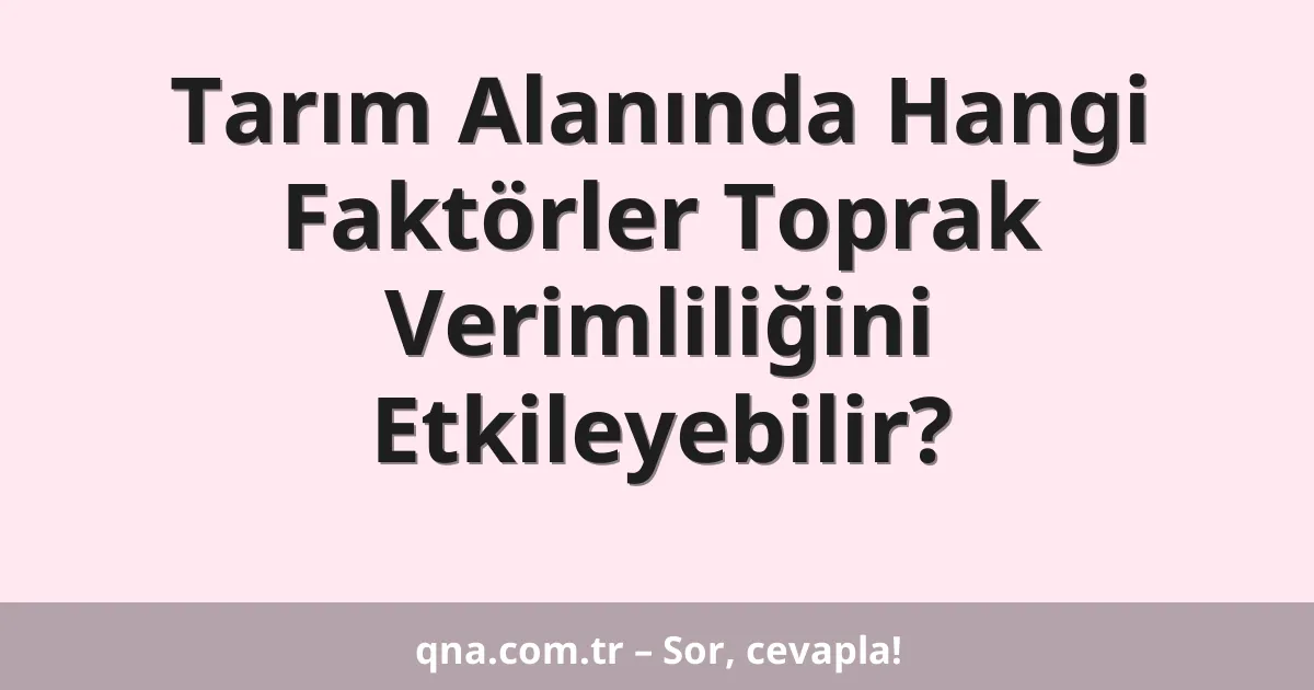 Tarım Alanında Hangi Faktörler Toprak Verimliliğini Etkileyebilir?