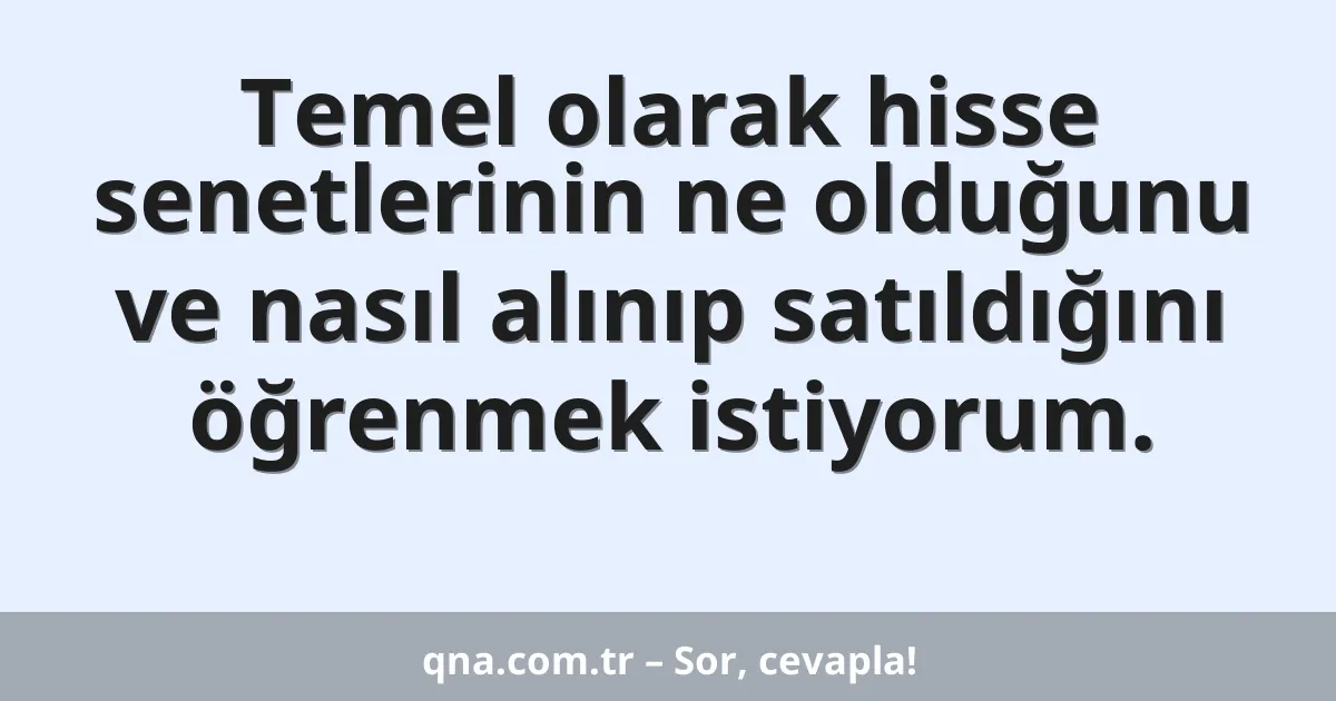 Temel olarak hisse senetlerinin ne olduğunu ve nasıl alınıp satıldığını öğrenmek istiyorum.