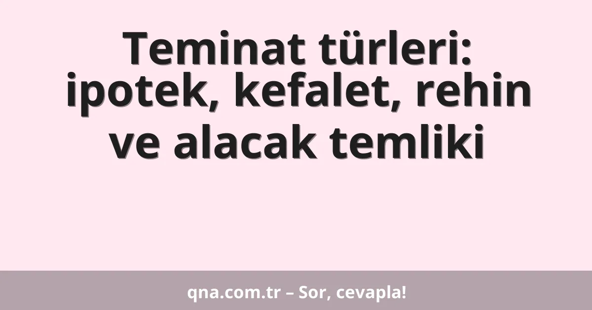 Teminat türleri: ipotek, kefalet, rehin ve alacak temliki