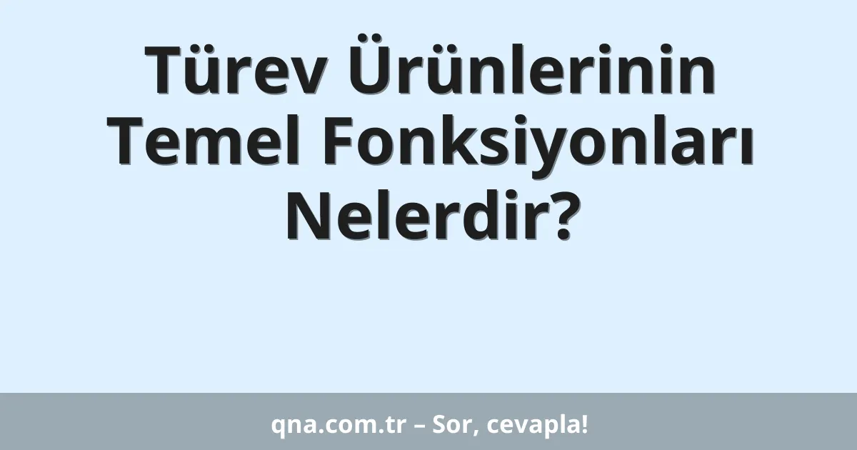 Türev Ürünlerinin Temel Fonksiyonları Nelerdir?