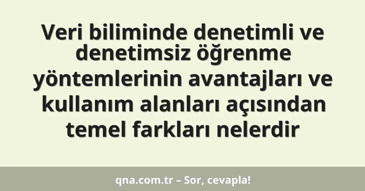 Veri biliminde denetimli ve denetimsiz öğrenme yöntemlerinin avantajları ve kullanım alanları açısından temel farkları nelerdir