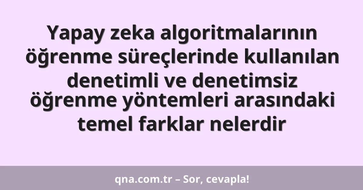 Yapay zeka algoritmalarının öğrenme süreçlerinde kullanılan denetimli ve denetimsiz öğrenme yöntemleri arasındaki temel farklar nelerdir