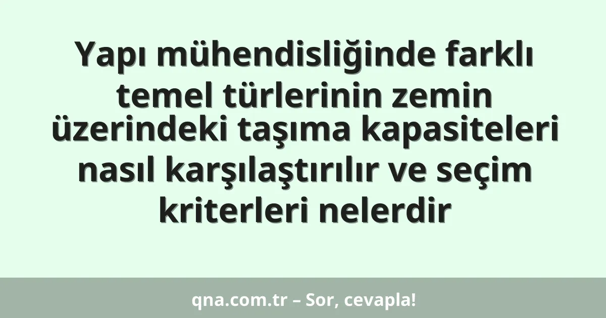 Yapı mühendisliğinde farklı temel türlerinin zemin üzerindeki taşıma kapasiteleri nasıl karşılaştırılır ve seçim kriterleri nelerdir