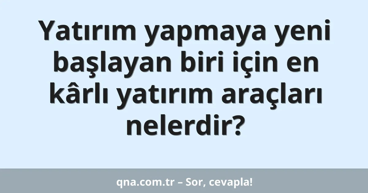 Yatırım yapmaya yeni başlayan biri için en kârlı yatırım araçları nelerdir?
