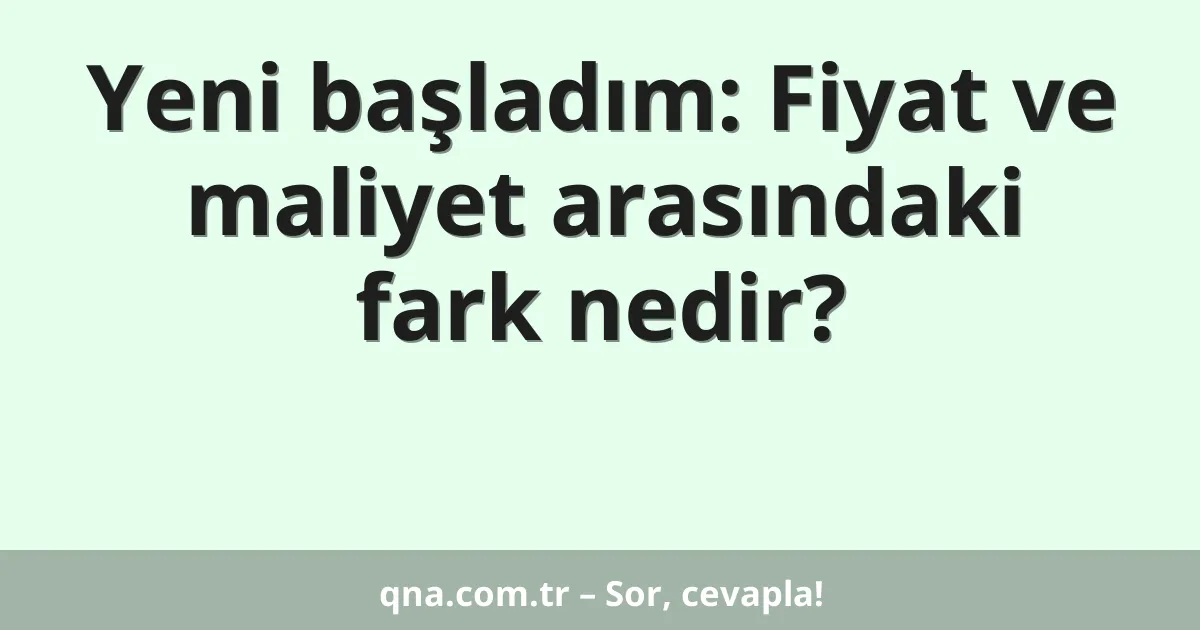 Yeni başladım: Fiyat ve maliyet arasındaki fark nedir?