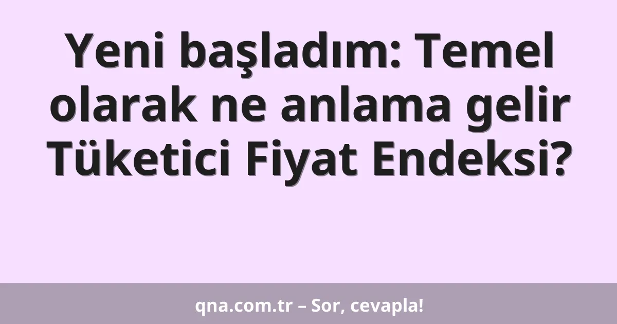 Yeni başladım: Temel olarak ne anlama gelir Tüketici Fiyat Endeksi?