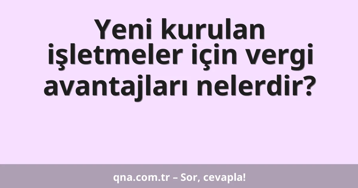 Yeni kurulan işletmeler için vergi avantajları nelerdir?