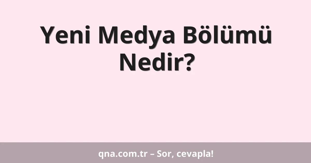 Yeni Medya Bölümü Nedir?